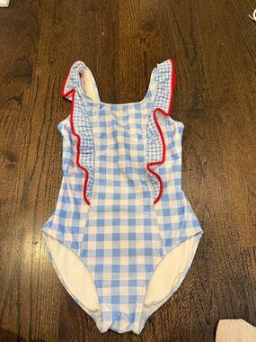 Cat & Jack Blue Gingham and red One piece Girl Swim XL (14-16)